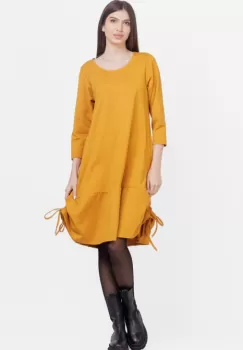 Rochie A line , din tricot, cu sireturi laterale, mustar imagine