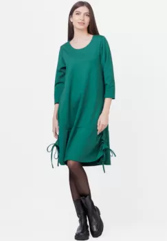 Rochie A line , din tricot, cu sireturi laterale, verde inchis imagine