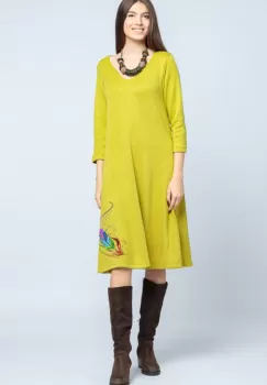 Rochie A line midi, din jerseu moale cu imprimeu pana, verde lime imagine