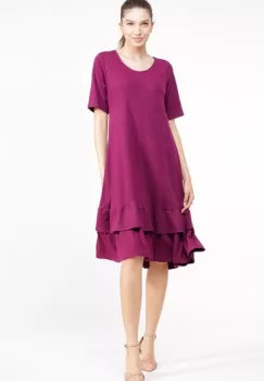 Rochie A line midi, din vascoza bordo cu doua volane poale imagine