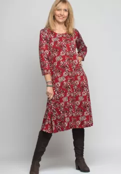 Rochie A line midi, rosie cu imprimeu puncte, din vascoza imagine