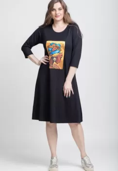 Rochie A line neagra din tricot, cu panou Fata Africana imagine