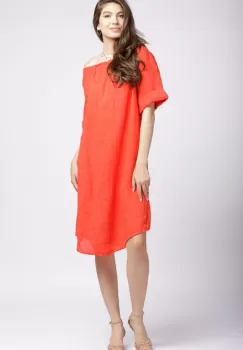 Rochie asimetrica din in corai, cu decolteu pe elastic imagine