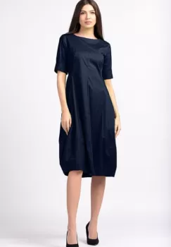 Rochie bleumarin, lalea, cambrata, cu fermoar, din poplin de bumbac imagine