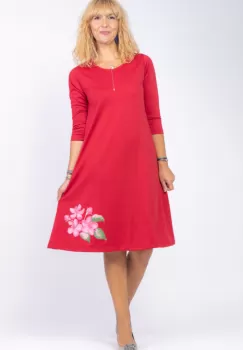 Rochie bordo A line midi, cu imprimeu floare picturala imagine