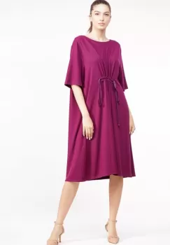 Rochie bordo din vascoza cu snur in talie imagine