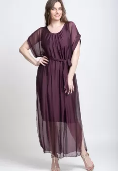 Rochie bordo lunga, din matase naturala, cu cordon imagine