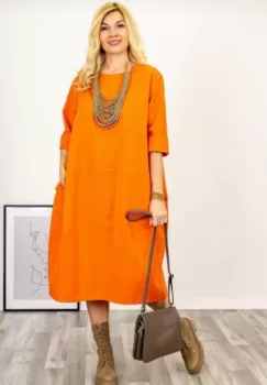 Rochie bubble oversize cu cusaturi, portocalie imagine