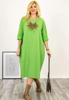 Rochie bubble oversize cu cusaturi, verde intens imagine