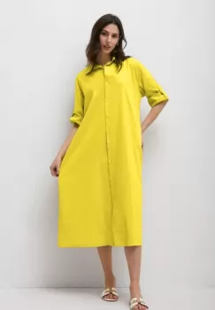 Rochie camasa A-line, cu dantela pe spate, din tesatura fina de bumbac, galbena imagine