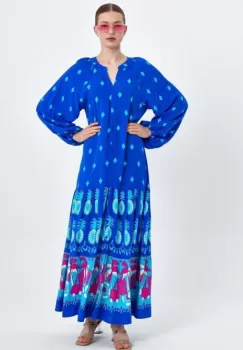 Rochie camasa cu imprimeu, pe fond albastru, din vascoza imagine