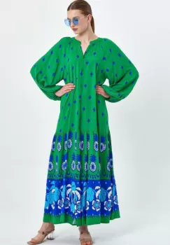 Rochie camasa cu imprimeu, pe fond verde, din vascoza imagine