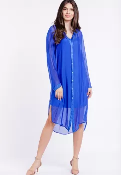 Rochie camasa din matase naturala albastra, cu dublura imagine