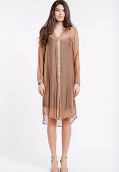 Rochie camasa din matase naturala camel, cu dublura imagine