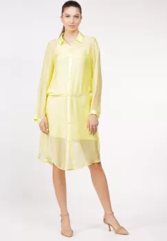 Rochie camasa din matase naturala galben pai, cu dublura imagine