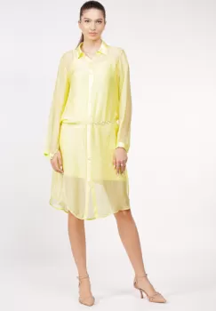 Rochie camasa din matase naturala galben pai, cu dublura imagine