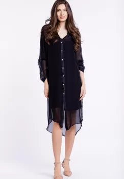 Rochie camasa din matase naturala neagra, cu dublura imagine