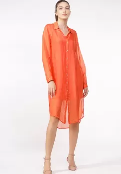 Rochie camasa din matase naturala orange, cu dublura imagine