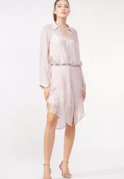 Rochie camasa din matase naturala roz prafuit, cu dublura imagine