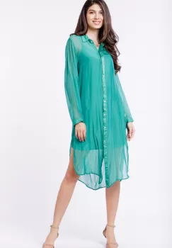 Rochie camasa din matase naturala verde, cu dublura imagine