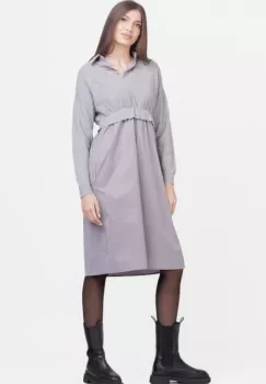 Rochie camasa din poplin de bumbac cu pulover angora, gri imagine