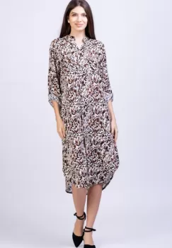 Rochie camasa din vascoza, lunga, cu imprimeu animal print bej-negru imagine