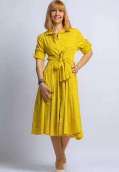 Rochie camasa galbena cu bulinute, din tesatura fina de bumbac imagine