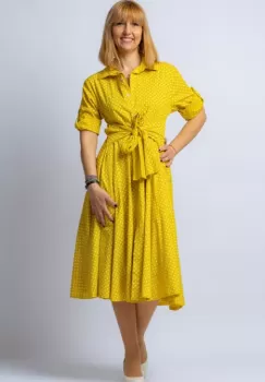 Rochie camasa galbena cu bulinute, din tesatura fina de bumbac imagine