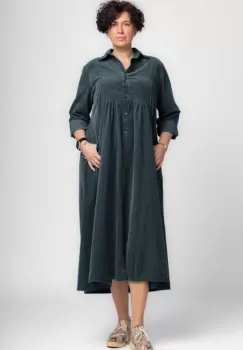 Rochie camasa gri din catifea reiata, taiata in talie imagine