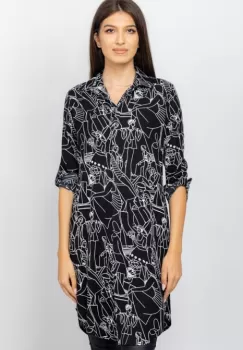 Rochie camasa, neagra, midi, cu imprimeu grafic alb imagine