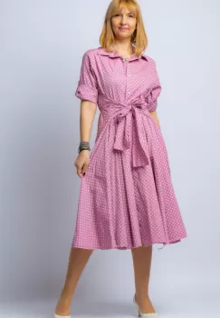 Rochie camasa roz prafuit cu bulinute, din tesatura fina de bumbac imagine