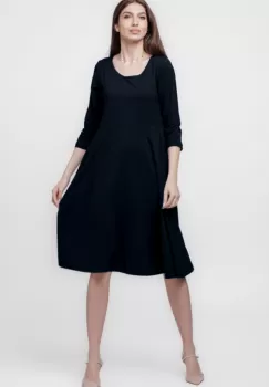 Rochie clos, taiata in talie, cu buzunare ascunse, din bumbac, bleumarin imagine