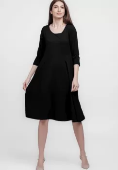 Rochie clos, taiata in talie, cu buzunare ascunse, din bumbac, negru imagine