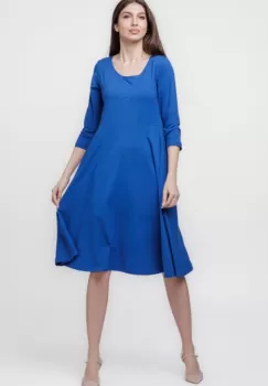 Rochie clos, taiata in talie, cu buzunare ascunse, din jerseu de vascoza, albastra imagine