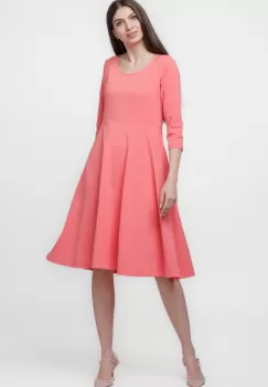 Rochie clos, taiata in talie, cu buzunare ascunse, din jerseu de vascoza, corai imagine