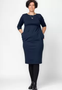 Rochie creion Zara bleumarin, din jerseu punto milano de vascoza imagine