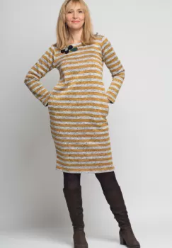 Rochie creion Zara , groasa, cu dungi si floare aplicata imagine