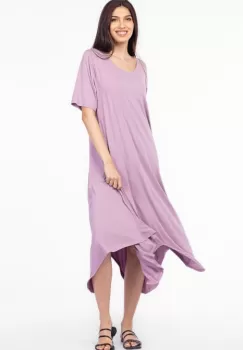 Rochie cu colturi rotunjite, din tricot de vascoza, lila imagine