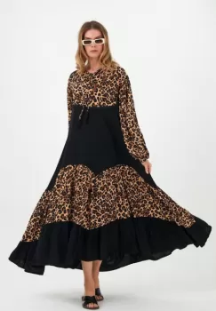 Rochie cu imprimeu animal print si volane, din vascoza imagine