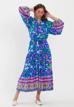 Rochie cu imprimeu marin pe fond albastru, din vascoza imagine