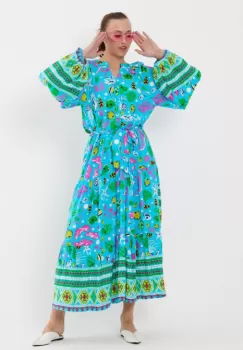 Rochie cu imprimeu marin pe fond bleu, din vascoza imagine