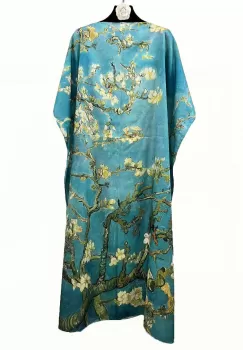 Rochie de plaja lunga tip poncho din matase cu reproducere dupa Migdal Inflorind de Van Gogh imagine