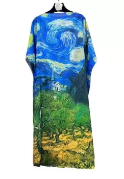Rochie de plaja lunga tip poncho din matase cu reproducere dupa Noaptea Instelata a lui Van Gogh imagine