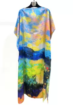 Rochie de plaja lunga tip poncho din matase cu reproducere dupa pictura celebra imagine