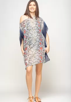 Rochie de plaja tip poncho cu model imitatie sarpe cu lateralele bleumarin, vascoza imagine