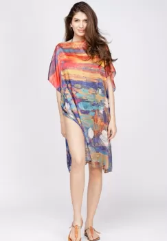 Rochie de plaja tip poncho din matase cu reproducere dupa o pictura celebra imagine