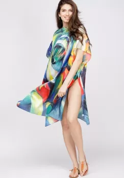 Rochie de plaja tip poncho din matase cu reproducere dupa o pictura moderna imagine