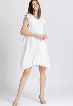 Rochie de vara cu volanas, din in, alba imagine