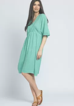 Rochie de vara din in si bumbac, cu bust petrecut, verde imagine