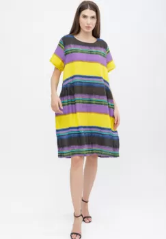 Rochie de vara, lalea, usoara, cu dungi color, din bumbac imagine